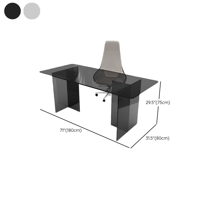 Rectangle Home Writing Table Modern Glass Working Desk with Glass Legs