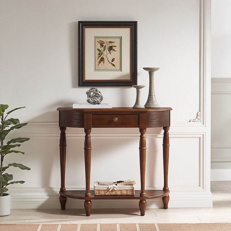 Rubbered Wood Console Table 12" W Mid-Century Modern Half Moon Accent Table for Hall