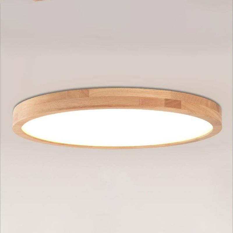 Round Flush Light Fixtures Modern Style Wood 1 Light Flush Mount Lights