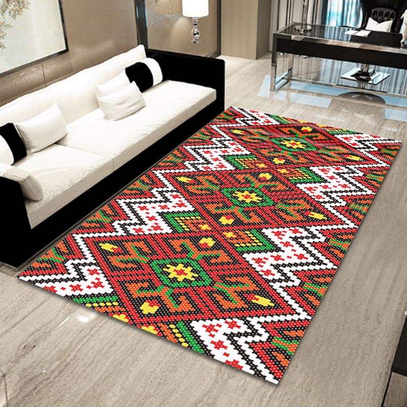 Bohemian Mosaic Tile Print Rug Multicolored Polypropylene Rug Stain Resistant Washable Non-Slip Backing Rug for Home Decoration