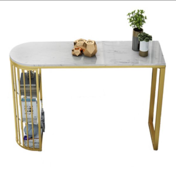 Glam Gold Iron Bistro Table Stone Top Indoor Bar Dining Table with Shelf