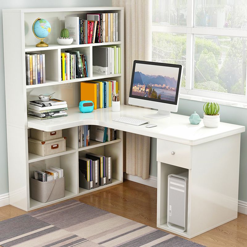 Modern Home Office Desk Pedestal Base Writing Desk Storage Shelves and Drawers