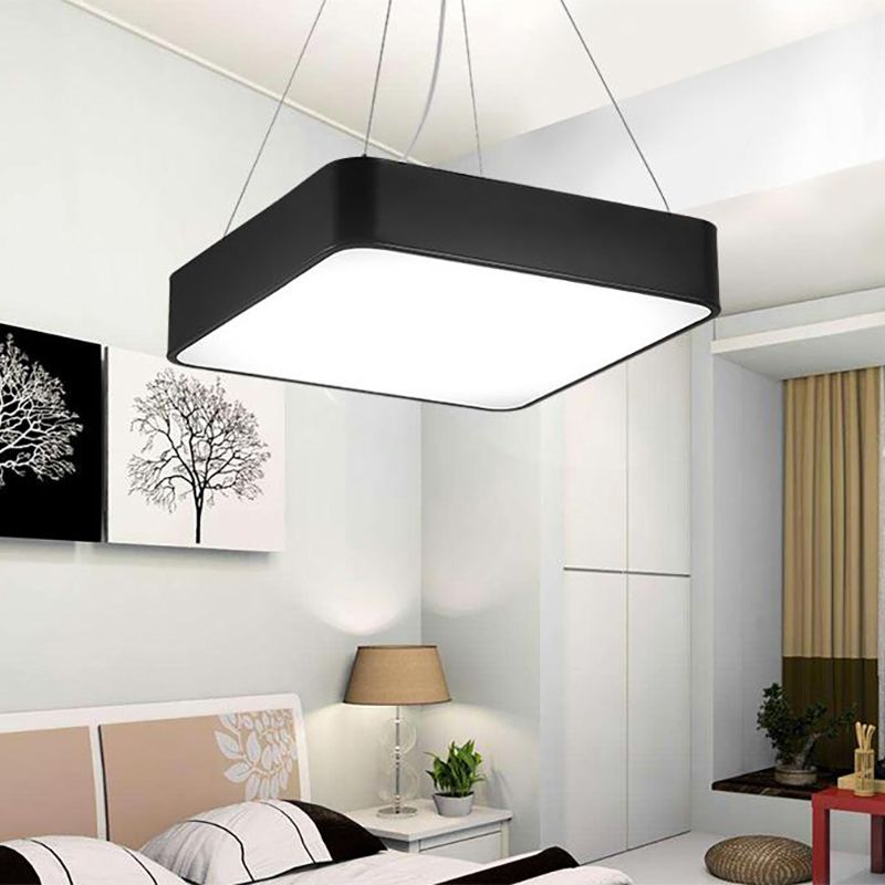 14"/18"/23.5" Wide Metal Square Pendant Lighting Modern Led Black/Silver Ceiling Lamp Fixture with Recessed Diffuser