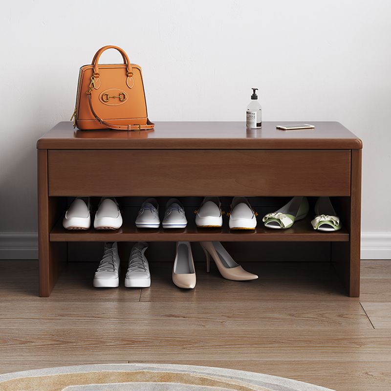 Modern Rubber Wood Bench Rectangle Storage Accent Bench with Drawers