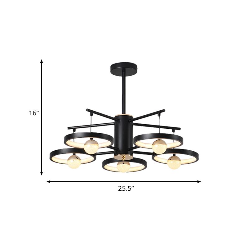 Modern 5/6 teste semi -montaggio illuminazione Black Finish Loop LED vicino alla lampada a soffitto con ombra acrilica, larghe 25,5 "/29,5"