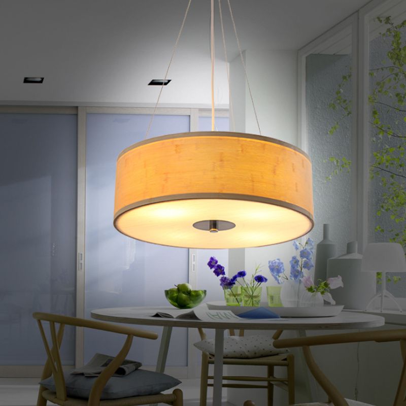 Bamboo Hand-Worked Pendant Light with Drum Shade Modern Style 5-Light Wood Ceiling Lamp