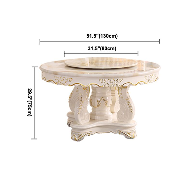 Solid Wood Victorian Round Table Marble Table with Pedestal Base