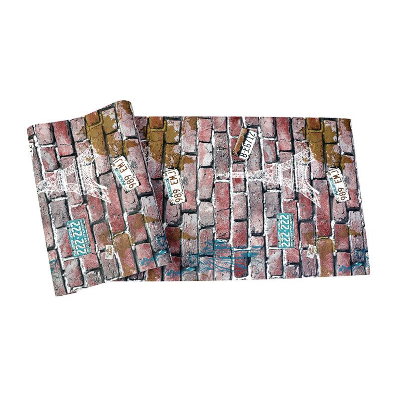 Coffee Shop Wallpaper Vintage Pastel Color Brick and Car Plate Wall Decor, Non-Pasted