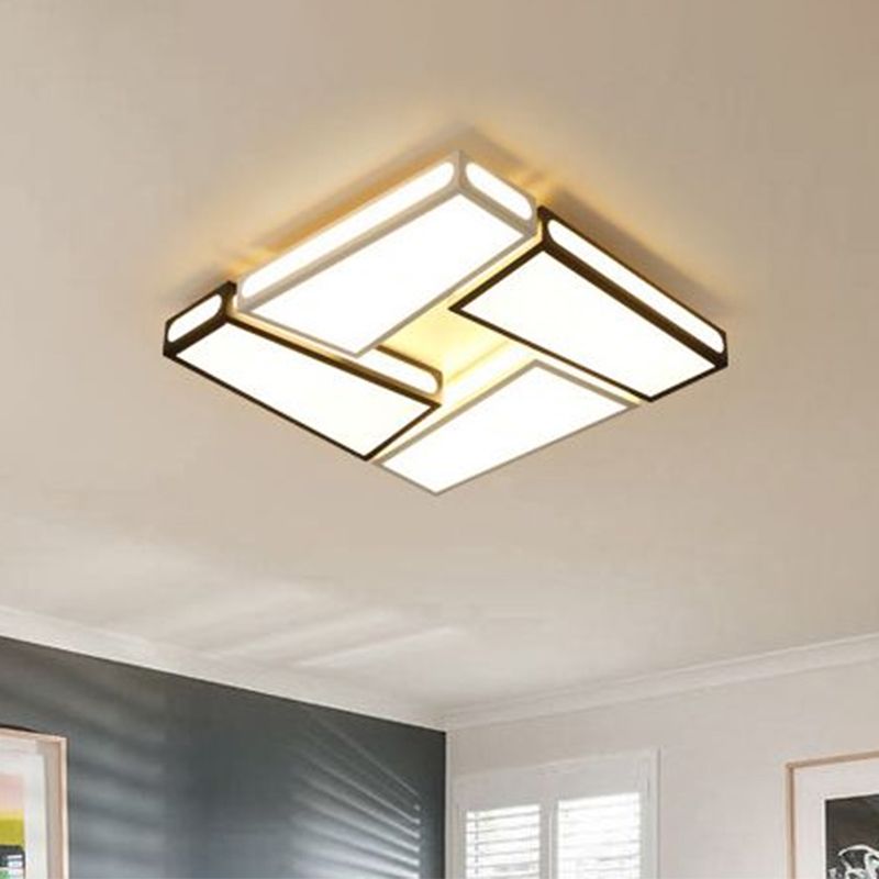 Contemporary LED Ceiling Lamp with Acrylic Shade White Squared Flush Pendant Light in Warm/White Light, 18"/23.5" Dia