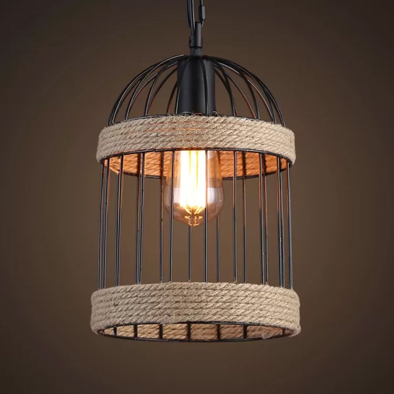 Cloche Cage Cage Pendulum Leichte Land Style 1 Lampen -Snack -Riegel Hanganhänger in Braun