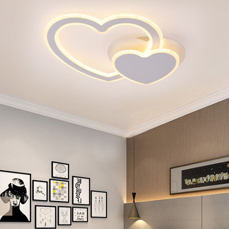 Kids Undertint LED Flush Plafond Light Double Loving-Heart Acryl Plafond Lamp voor Kid Slaapkamer