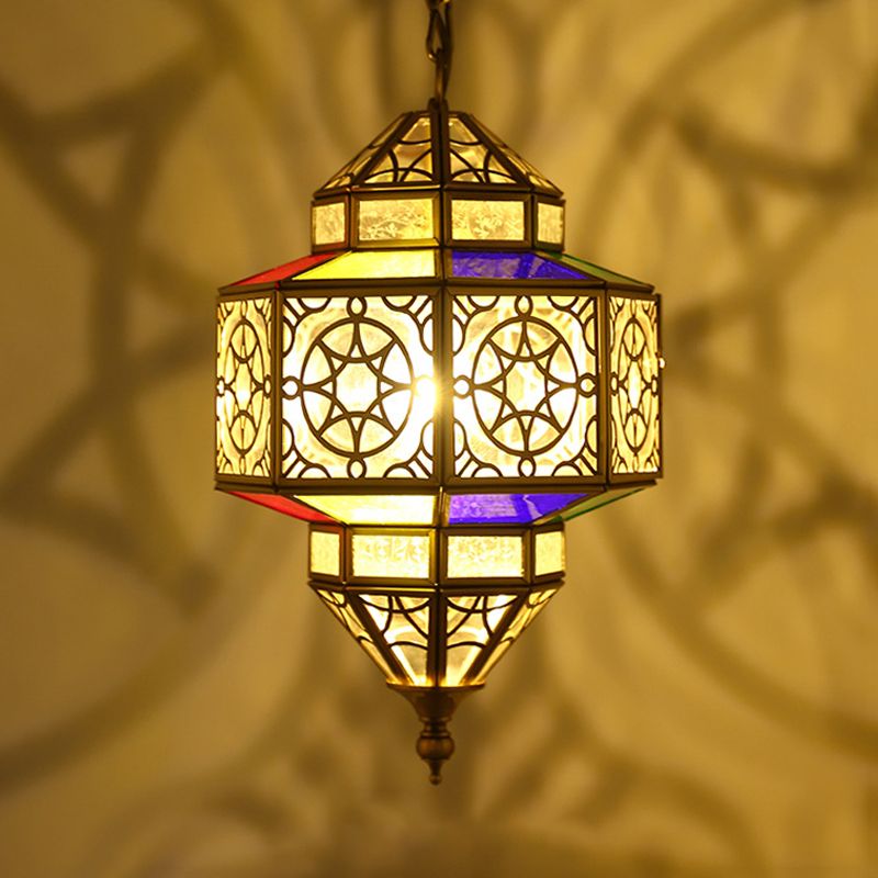 Lámpara colgante de octágono de latón Luz de colgante de techo de metal antiguo 1 con cadena ajustable