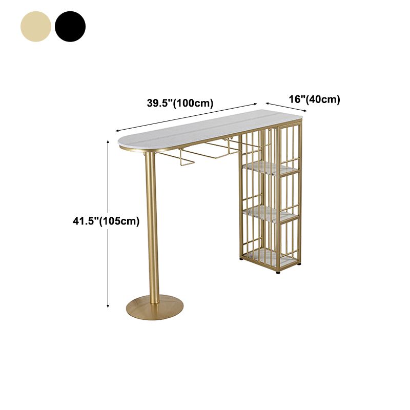 Glam Faux Marble Bistro Table Indoor Iron Double Pedestal Bar Dining Table with 3-Shelf