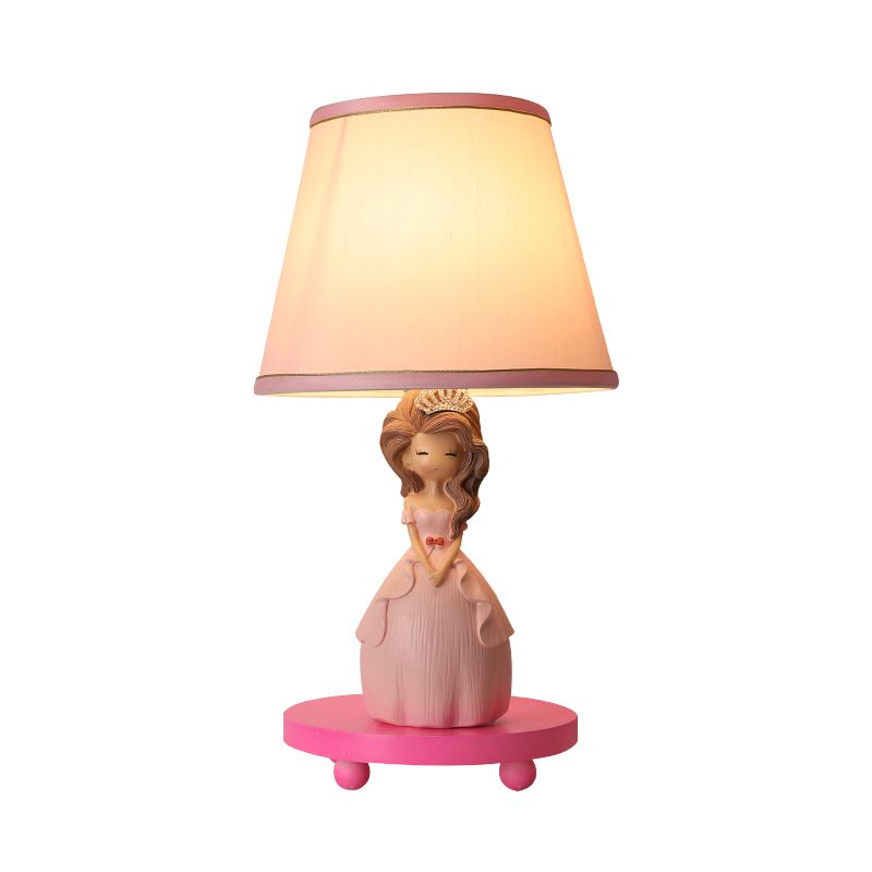 Fabric Conical Table Lamp Cartoon 1-Bulb Pink Nightstand Light with Princess Design