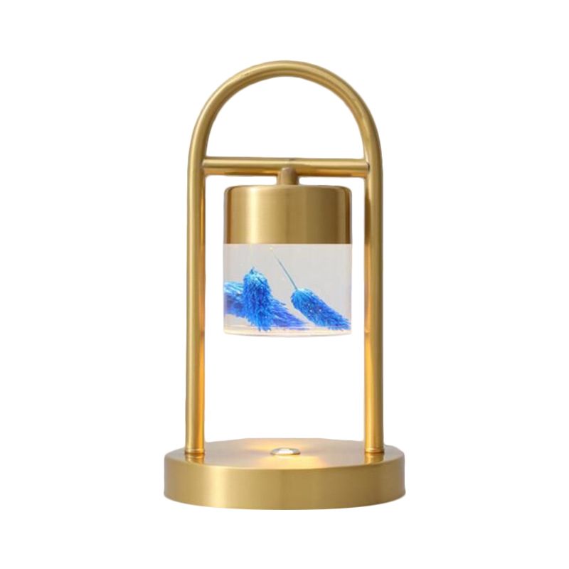 Gold Column Table Lamp Simplicity Clear Glass LED Desk Light with U-Shaped Metal Frame