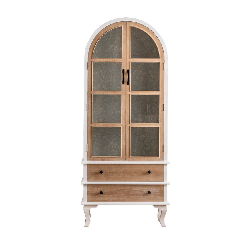 Modern Display Stand Pine Glass Doors Hutch Buffet for Living Room