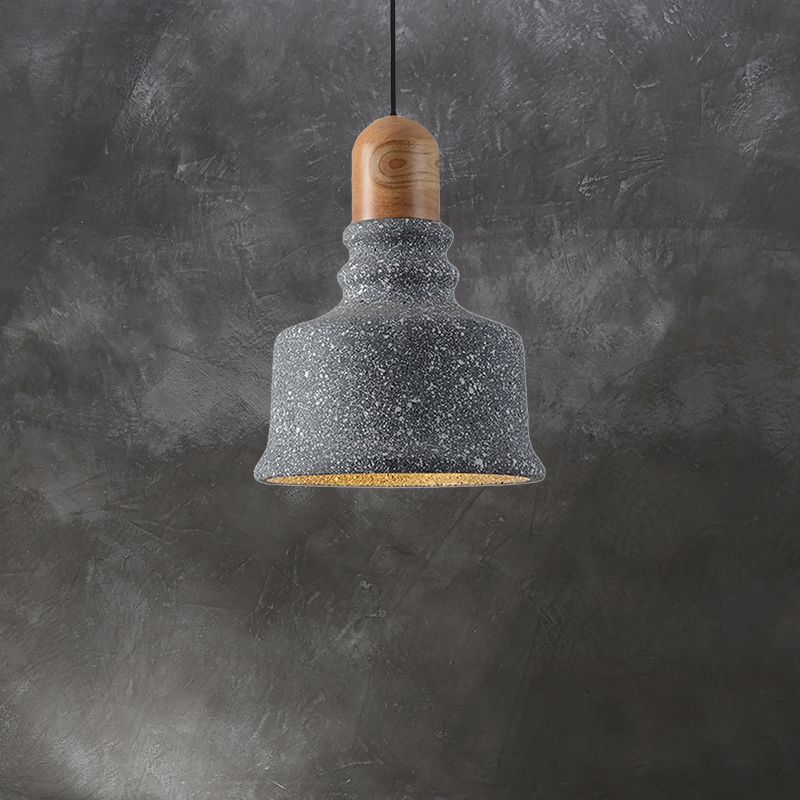 Grey 1-Bulb Pendant Light Industrial Cement Upside-down Trifle Hanging Light Fixture for Restaurant