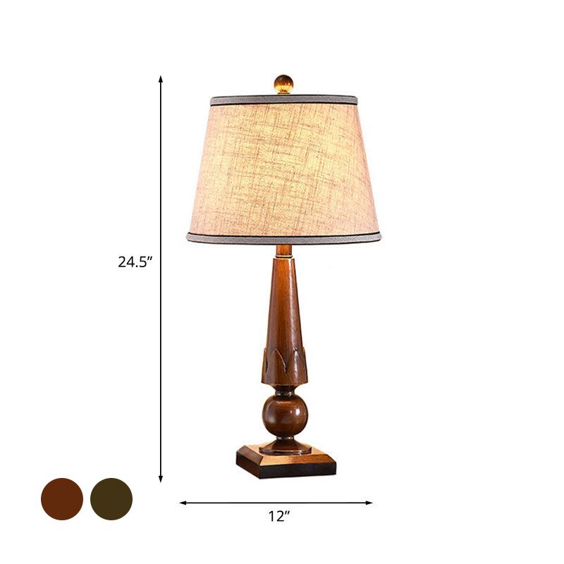 Minimalist Tapered Drum Night Lamp 1-Light Fabric Table Lighting in Green/Coffee for Bedside