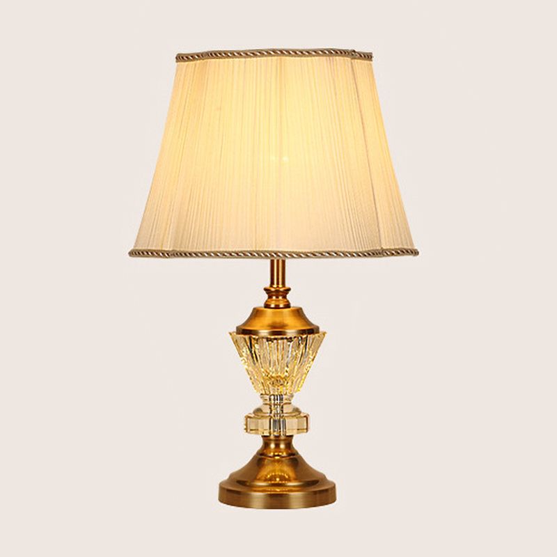 Beige Flared Crystal Desk Light Modern 1 Bulb Fabric Night Table Lamp for Living Room