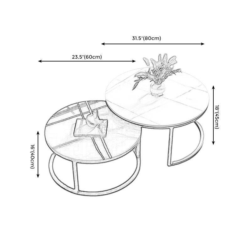 Modern Style Round Black and White Rock Slab Top Coffee Table