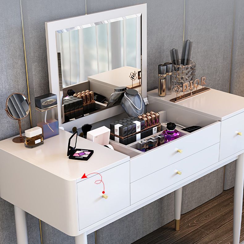 Glam Bedroom Makeup Vanity Desk Mirror White Vanity Dressing Table with Drawer