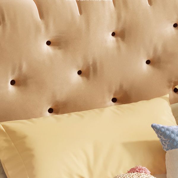 Brown Upholstered Bed Frame Modern Cookie Shaped Heaboard Standard Bed