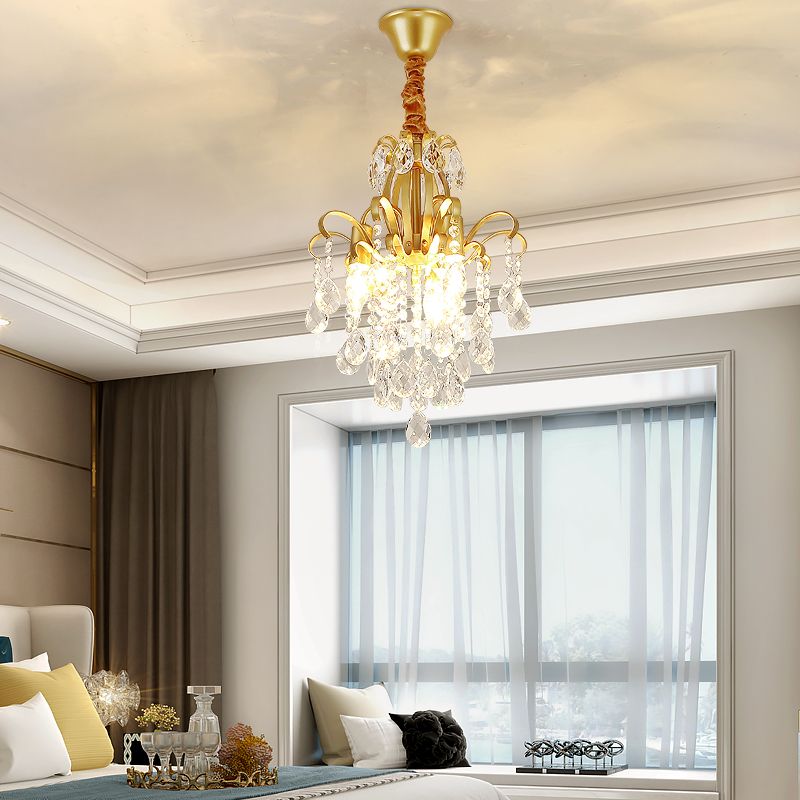 3/6 têtes Crystal Chandelier Lighting Moderniste Style Plafond Pendant Light en noir / or pour la chambre