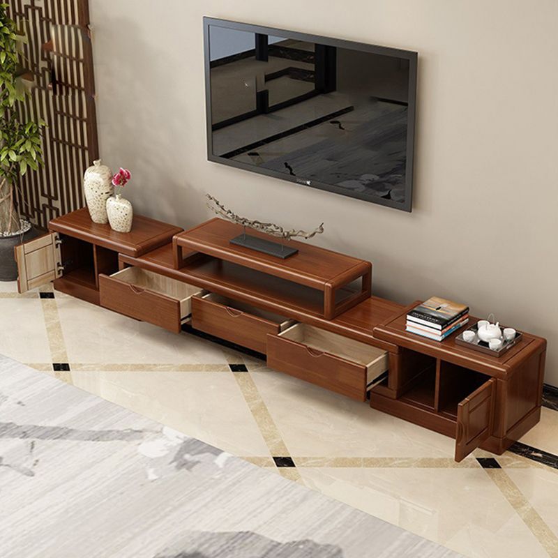 Traditional TV Media Stand with Drawers Rubberwood TV Stand Console