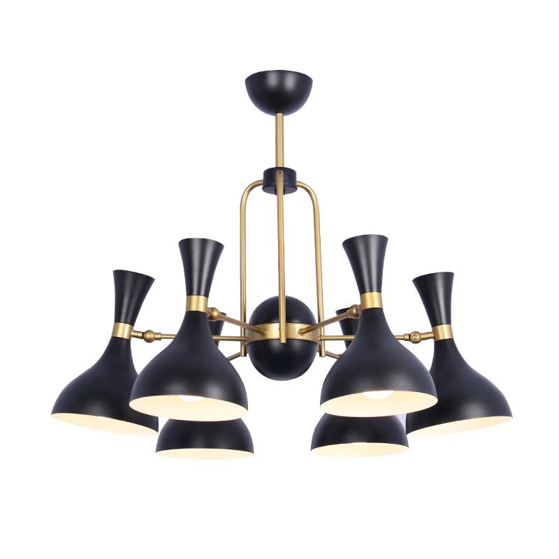 6 Lights Funnel Adjustable Chandelier Warehouse Black and Gold Metal Hanging Pendant Light