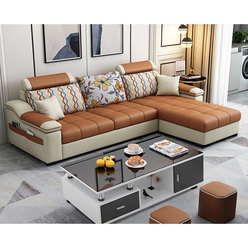 82.5"L Sloped Arm Sectional Cushion Back Sofa with Ottoman Included