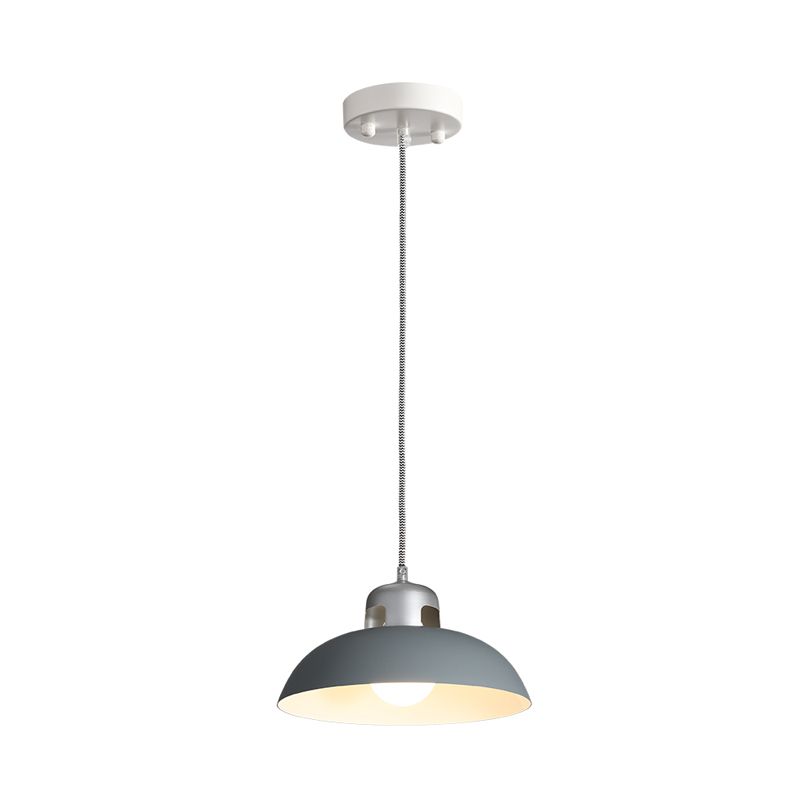 Metal Black/Grey/White Hanging Lamp Domed 1 Light Vintage Pendant Lighting for Dining Room