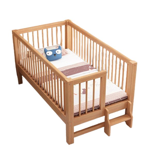 Scandinavian Wood Baby Crib with Guardrail and Mattress, Light Wood Crib