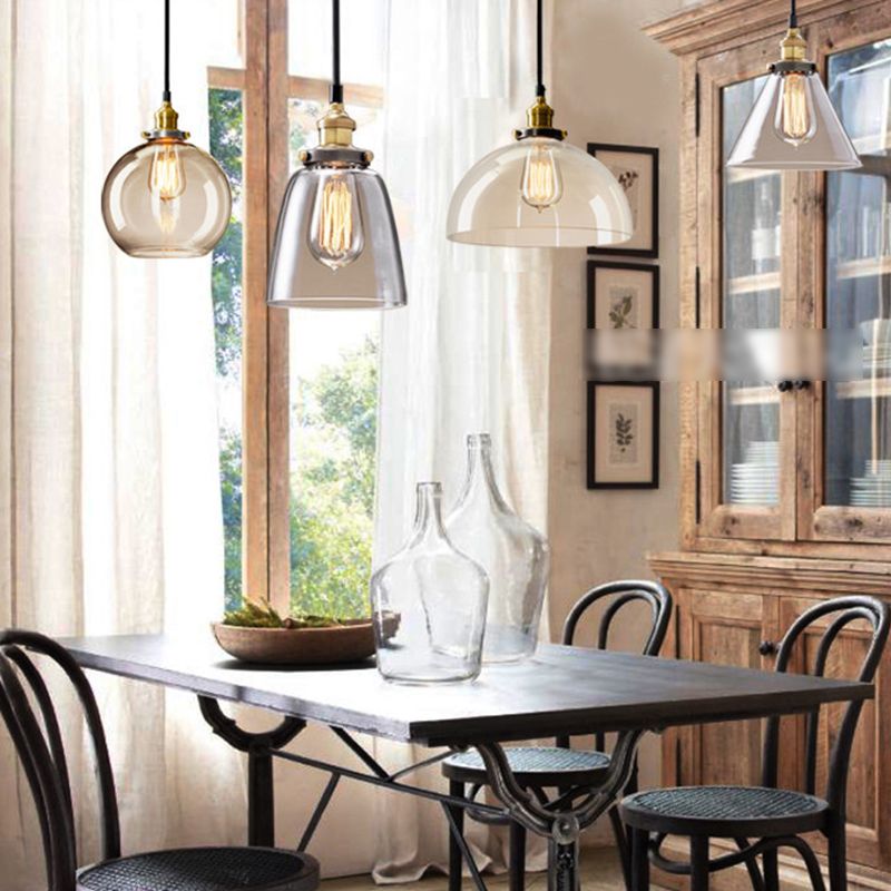 1-Light Clear Glass Pendant Lamp, Contemporary Industrial Hanging Light for Restaurant