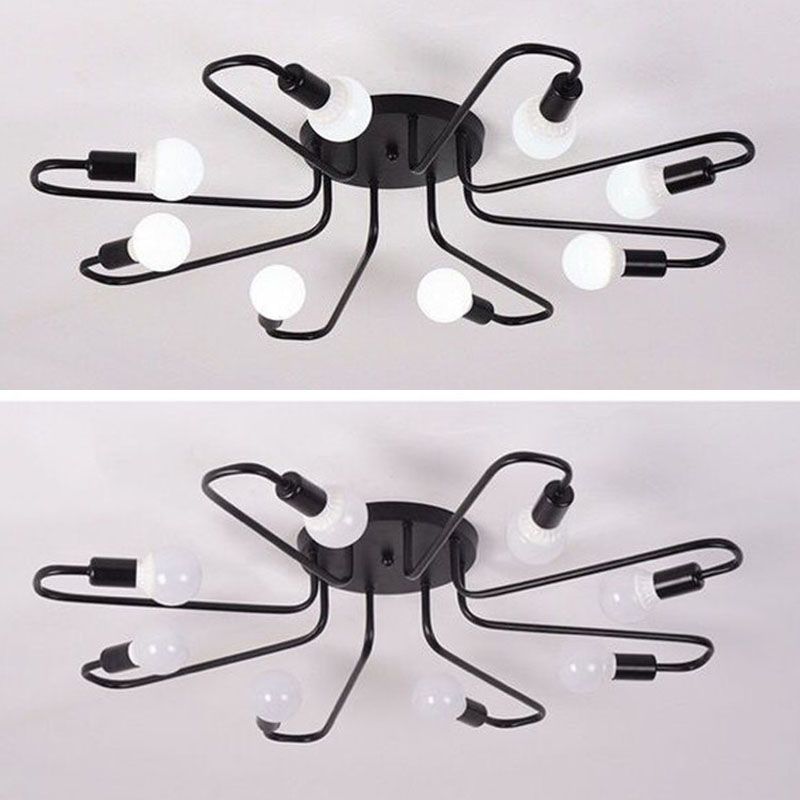 Metal Ceiling Light Industrial Black Semi Flush Mount Ceiling Fixture for Sitting Room