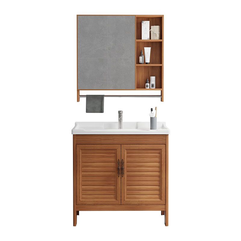 Rectangle Vanity Set Metal Frame Mirror Freestanding 2 Doors Single Sink Bath Vanity