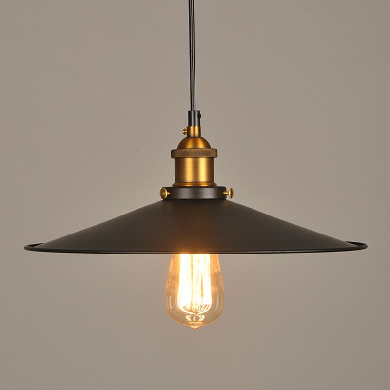 Metal Cone Shaped Hanging Lamp Industrial Style Warehouse Pendant Lighting in Black