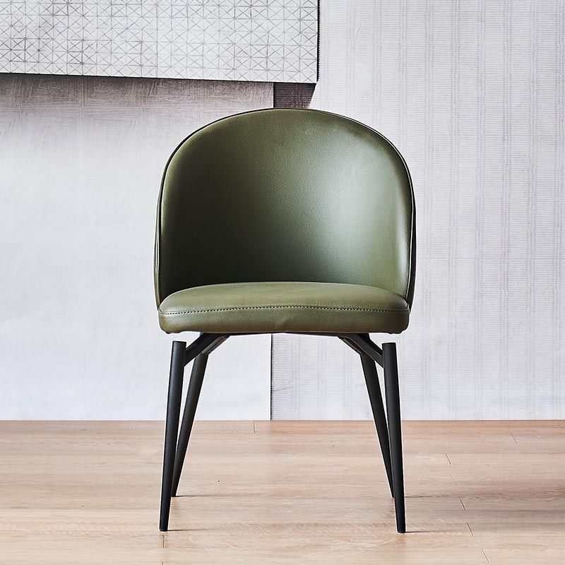 Leather Upholstered Dining Chair Contemporary Side Chair with Black Base