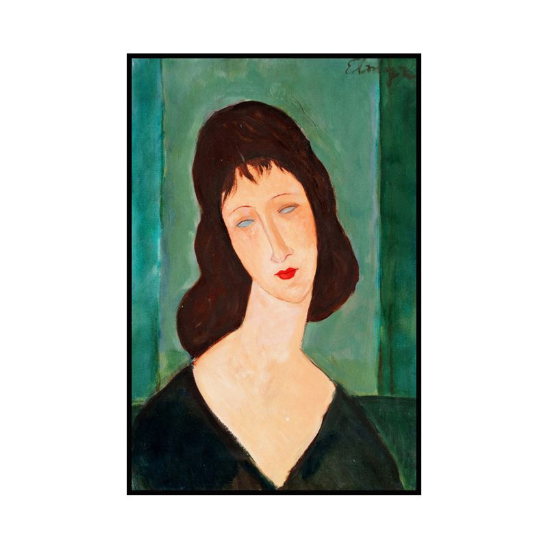 Textured Woman Portrait Wall Art Print Traditional Canvas Painting in Black and Green