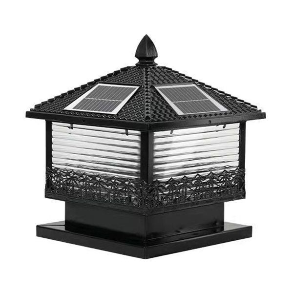 Golden/Black Pillar Lamp Square Waterproof Solar Outdoor Lights for Garden