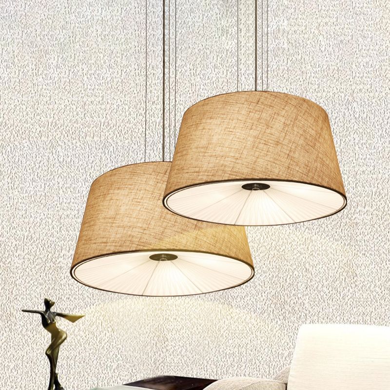 Modern Truncated Cone Ceiling Chandelier Fabric 5-Bulb Dinette Hanging Light with Incurvated Diffuser in Flaxen