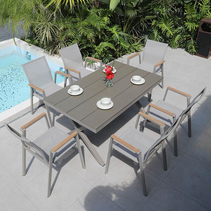 Contemporary Gray Outdoor Bistro Chairs Open Back Patio Dining Armchair