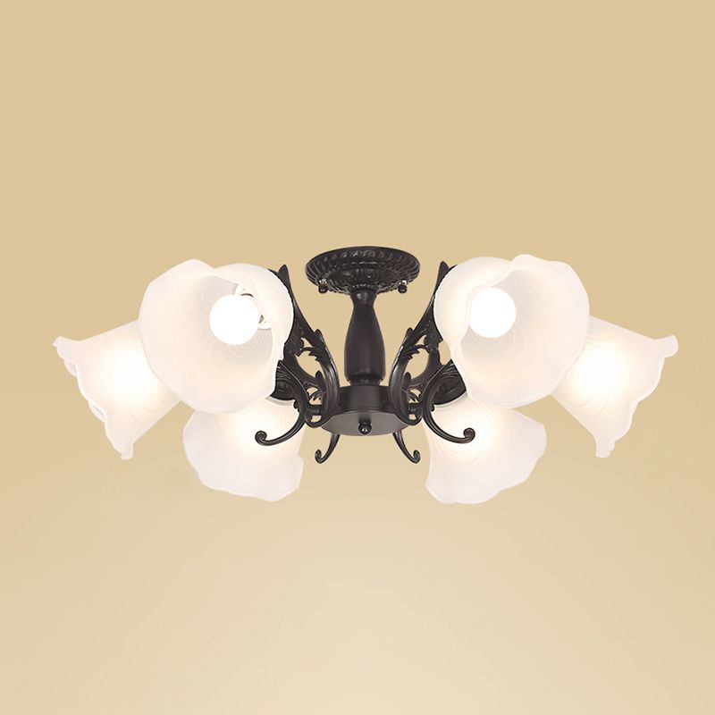 Traditional Flush Mount Light Simple Ceiling Lamp with Glass Shade for Living Room