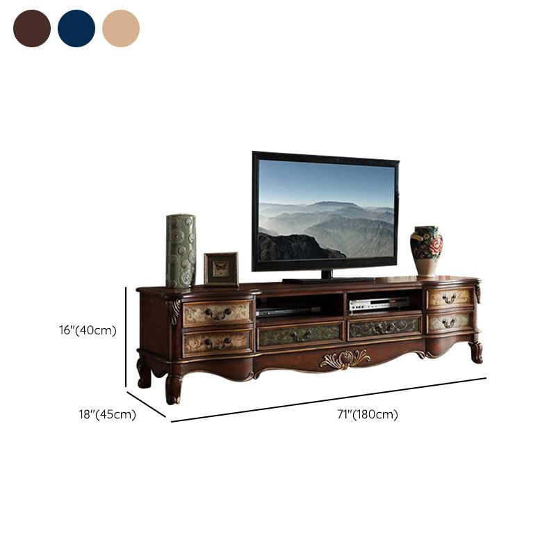 Solid Wood Media Console Open Storage TV Stand Console with Drawers