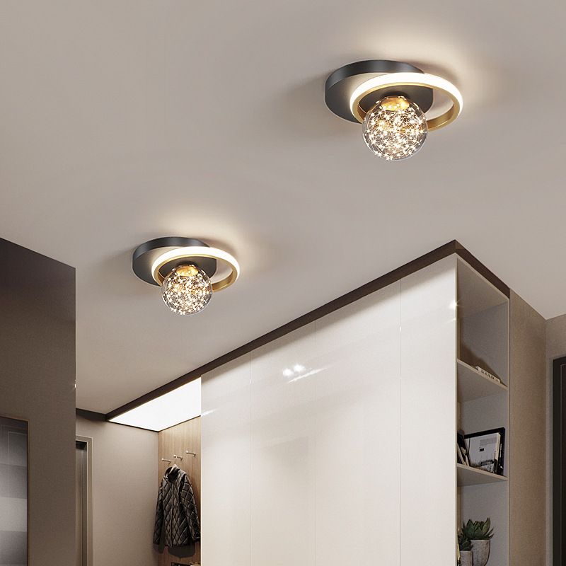 Black and Gold LED Ceiling Light in Modern Luxury Style Globe 2-Light Flush Mount