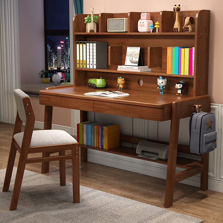 Contemporary Student Table with Side Storage Hook and Storage Shelves