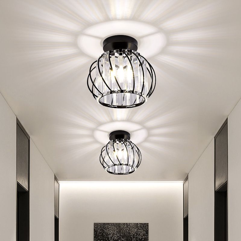 Contemporary Ceiling Lighting Single Light Flush Mount Fixture with Crystal for Corridor