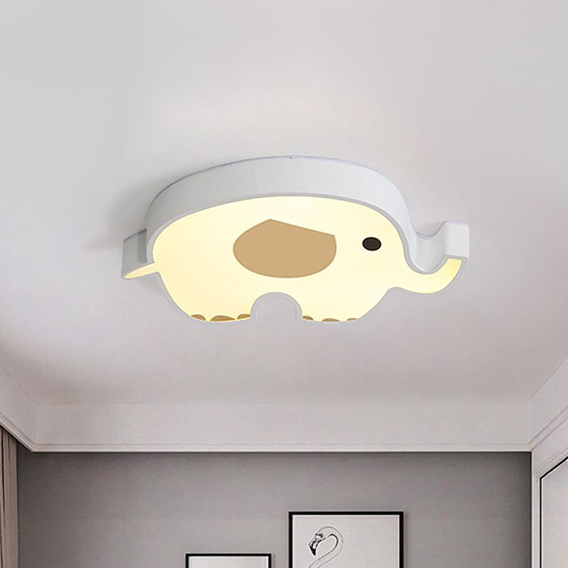 Lampe LED encastrée pour chambre à coucher, plafonnier blanc pour enfants avec abat-jour en acrylique éléphant, lumière chaude/blanche/naturelle