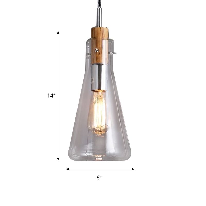 Clear Glass Ellipsoidal/Cone/Bottle Shape Pendant Light Modern 1 Light Hanging Ceiling Lamp in Polished Chrome