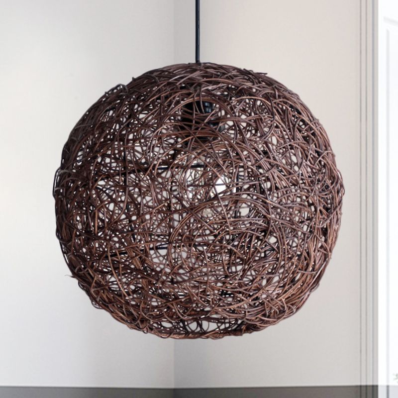 Coffee Globe Hanging Light Asian 1 Bulb Rattan Apparecchio di illuminazione a sospensione per camera da letto