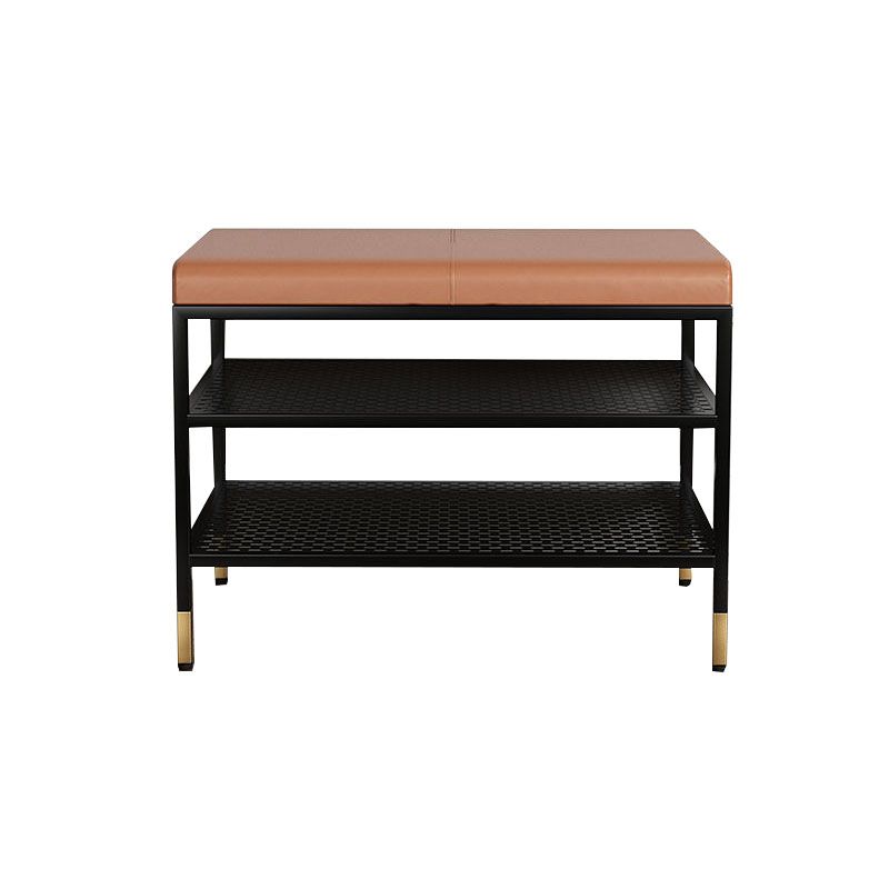 Metal Cushioned Included Bench Modern Accent Bench with Shelves